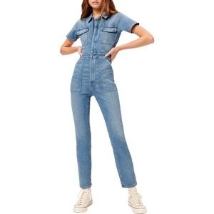 Good American Womens Fit For Success Jumpsuit Size 2(M) Denim Utility Zip Front